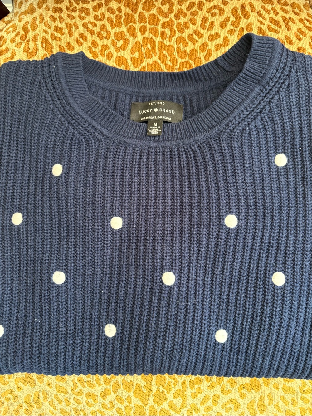 Lucky Brand Navy Sweater with White Polka Dots